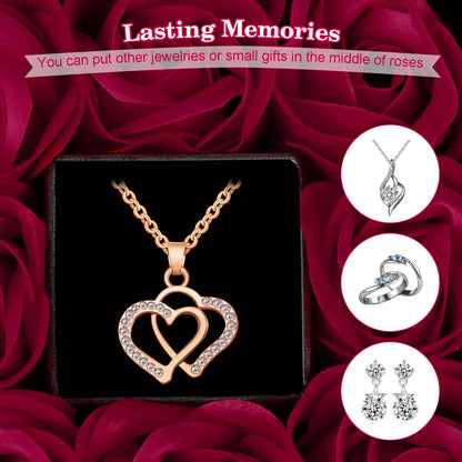 Eternal Rose Flower Rising Jewelry Gift Box with Heart Necklace and Greeting Card