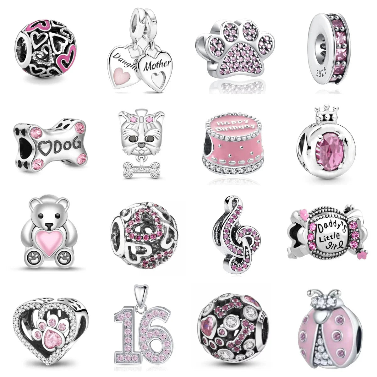 Silver Plated Pink Charms (Choose Your Elegance)