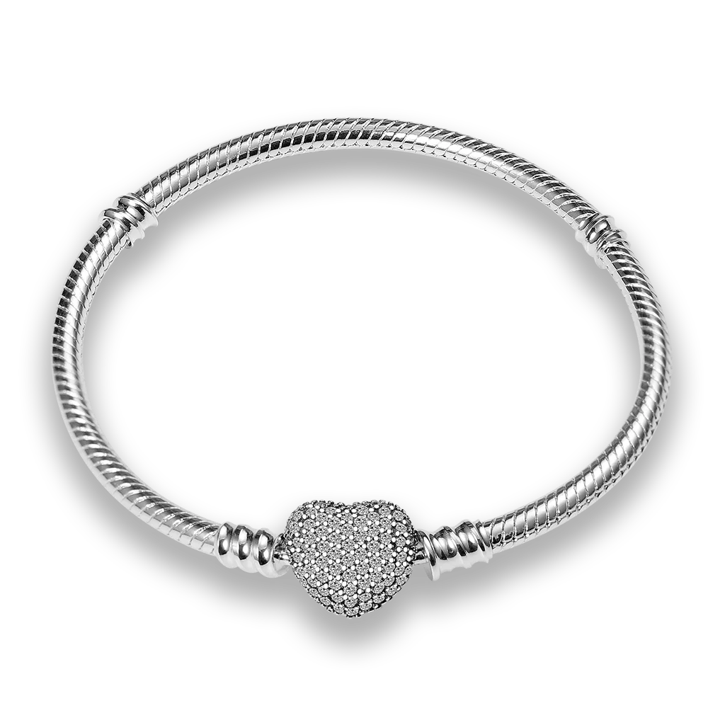 Sterling Silver Love Zircon Bracelet For Charms