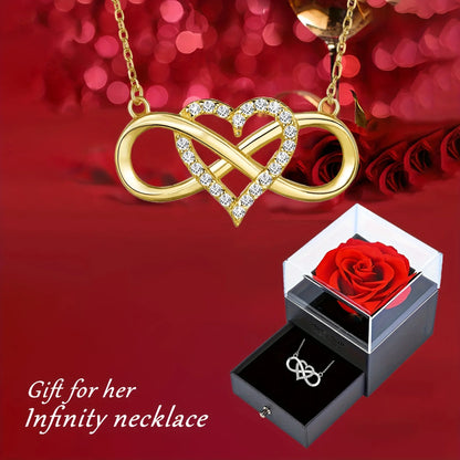 Elegant Infinity Heart Necklace With Luxury Rose Gift Box