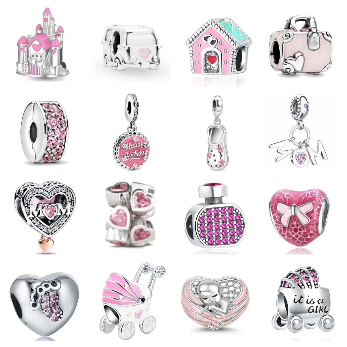 Silver Plated Pink Charms (Choose Your Elegance)